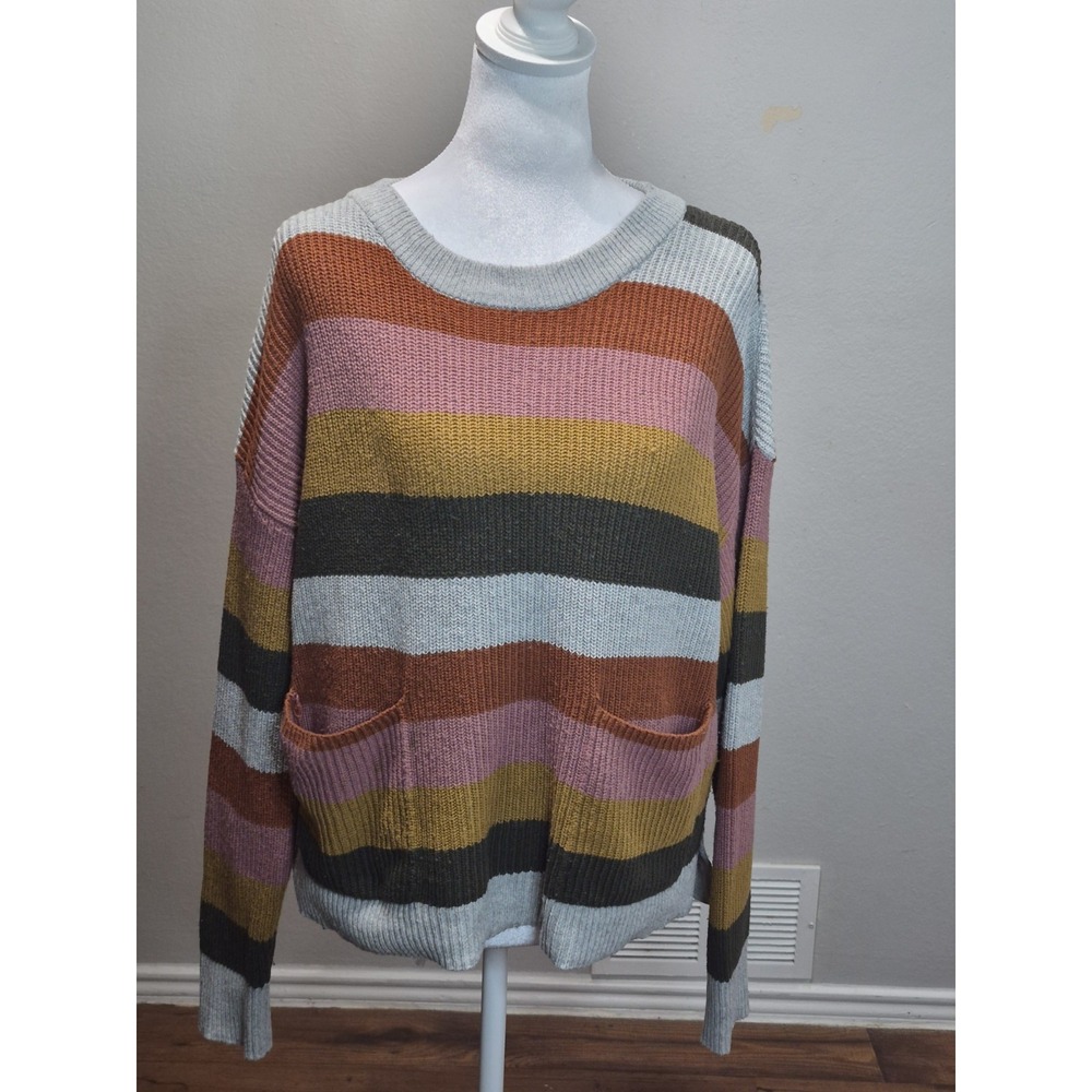 Madewell Sweater M Multicolor Striped Knit Oversized Boho Pocket Pullover Preppy